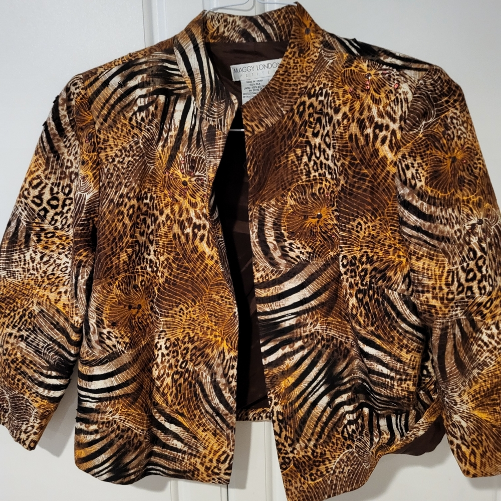 Maggie London Jacket Petites Lepard Print Size 8P Vintage
